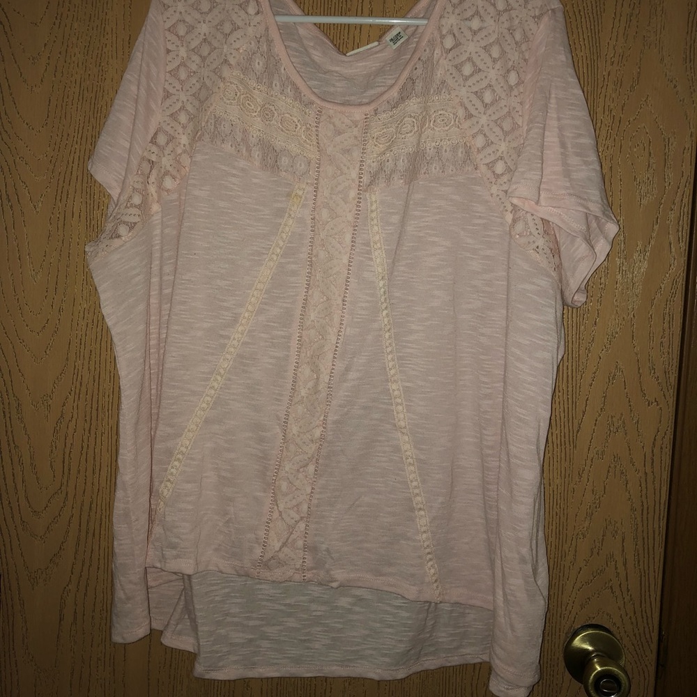 Blush pink t shirt with lace detail 26/28